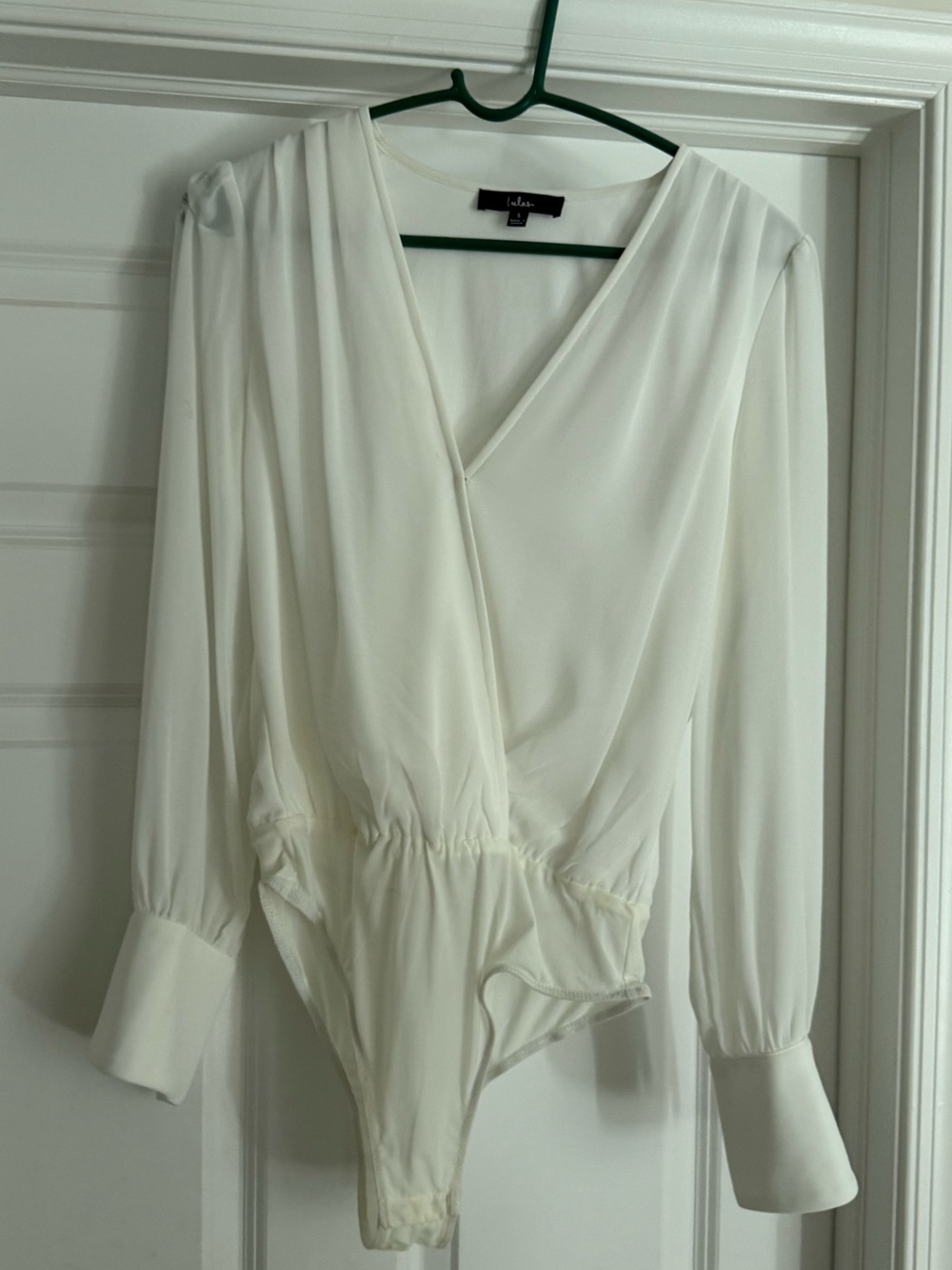 Lulu's Ivory Wrap-Front Long-Sleeve Bodysuit